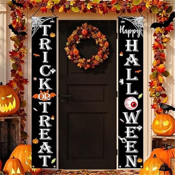 Halloween Decorations Outdoor TRICK OR TREAT Happy HALLOWEEN Banner Porch Sign - Picture 8 of 8
